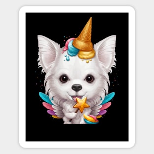 White Long Coat Chihuahua Ice Cream Unicorn Sticker